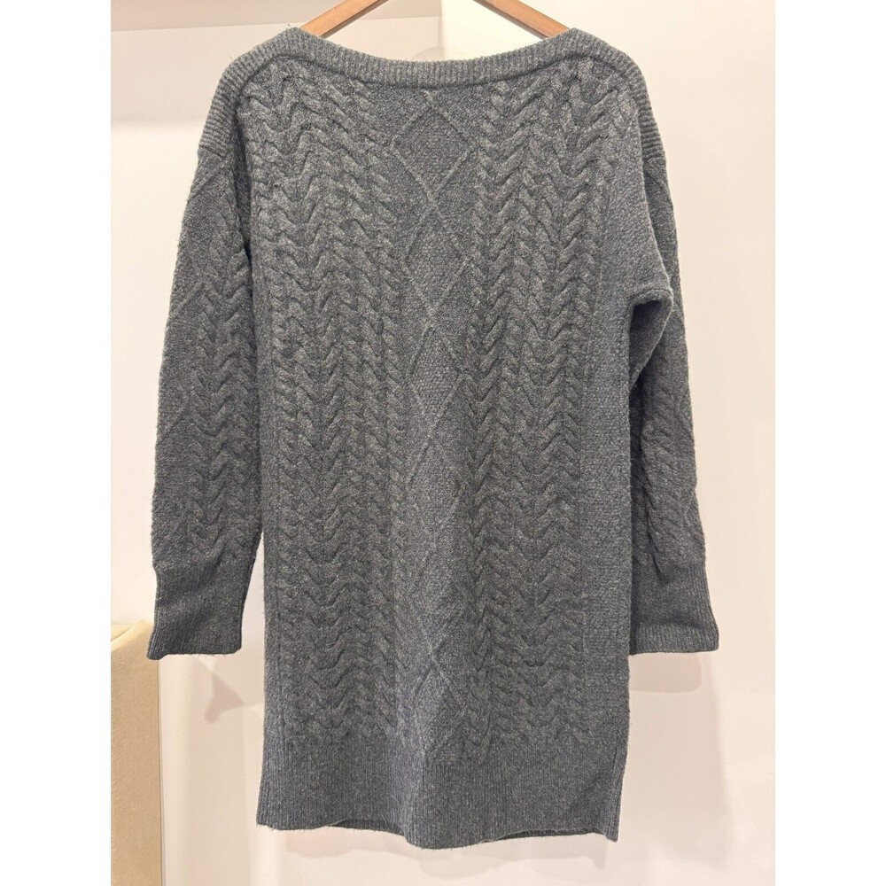 J.Crew Womens S Charcoal Wool Alpaca Boat Neck Relaxed Cable Knit Sweater Dress - Picture 2 of 8